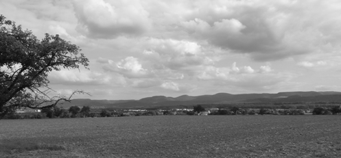 Auf dem Bild sind die Berge der Schwäbischen Alb von den Härten aus zu sehen